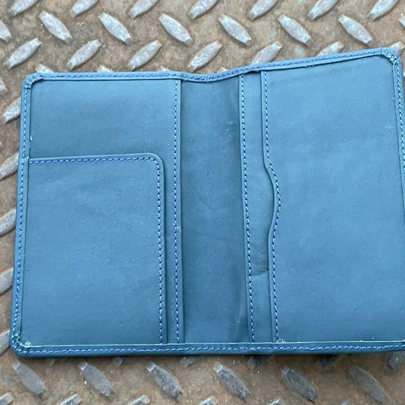 Passport Holder Blue Leather Card Holder Travel Documents Wallet Handmade - Picture 6 of 10